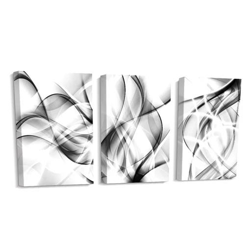 Creoate Black and White Grey Wall Art for Bedroom, 3 Panels Abstract Lines Art Canvas Print Artwork Set Modern Home Decoration for Bathroom Living Room, 12x16 Inchx3pcs, Small