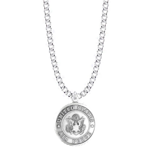 True Faith Jewelry Nickel Silver Round United States Air Force Medal with St. Michael Patron Saint Archangel Back Pendant Necklace, 7/8 Inch