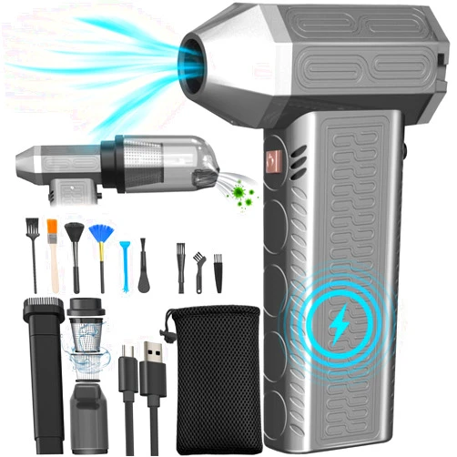 MAEZOE Electric Compressed Air Duster for PC and Keyboard, 2-in-1 Mini Air Blower & Handheld Car Vacuum Cleaner Cordless, 130000RPM Stepless Speed Rechargeable Jet Dry Blower for Car, Home, Outdoor