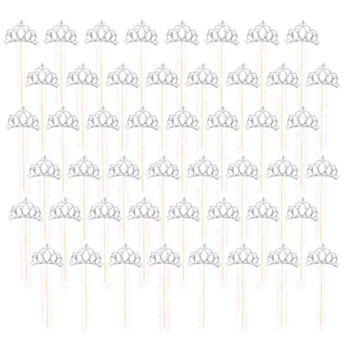 Salbsever 48PCS Princess Cupcake Toppers Silver Princess Crown Cupcake Toppers Glitter Toppers Picks Decorations for Birthday Wedding Shower Party Cake Decorations