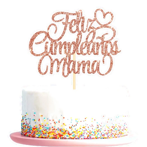 Kaakswa Feliz Cumpleaños Mama Cake Topper, Spanish Mother's Birthday Party Decorations, Happy Mother's Day/Dear Mommy Happy Birthday Cake Toppers, Best Mom Ever Glitter Rose Gold