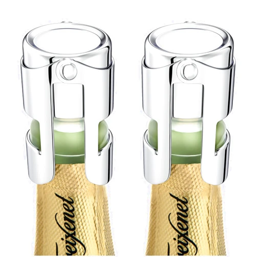 HYZ Champagne Stoppers - Stainless Steel Sparkling Wine Bottle Stopper with Pure Silicone Air Tight Seal - Professional Wine Saver for Champagne，Prosecco and Cava (2Pack Chrome)