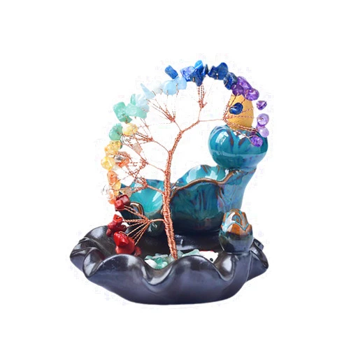 Suruim Crystal Tree Waterfall Backflow Incense Burner Kit with Healing Crystal Necklace and Incense Pieces – Perfect for Meditation, Yoga, Home and Office Decor (A)