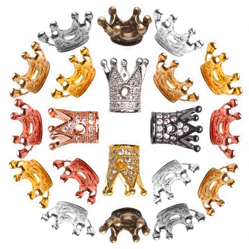 Aylifu 40pcs Crown Charm Spacer Beads, Mixed Rhinestone Alloy, Large Hole, 2 Styles
