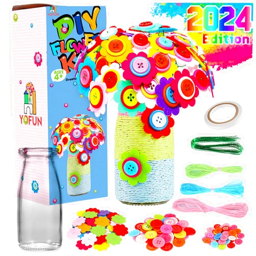 Y YOFUN YOFUN Flower Craft Kit for Kids - Make Your Own Flower Bouquet with Buttons and Felt Flowers, Vase Art Toy & Craft Project for Children, DIY Activity Gift for Boys & Girls Age 4 5 6 7 8 9 Year Old