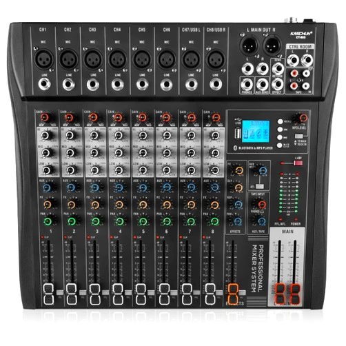 Kaschun 8 Channel Professional audio mixer,Audio Mixer,DJ Mixers with 48V Phantom Power,USB recording,3-Band EQ Output,with MP3 Player+Bluetooth U disk for Streaming Karaoke Party Recording(CT80S)