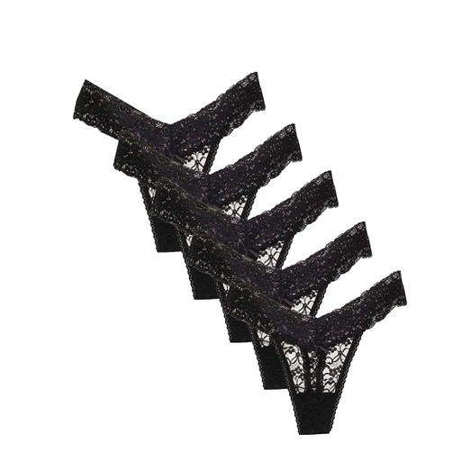 VZ2021 Women's Pack of 5 Lace Low Waist See Through Seamless Thongs Sexy Lingerie Panty G-String Underwear Mid Rise Briefs