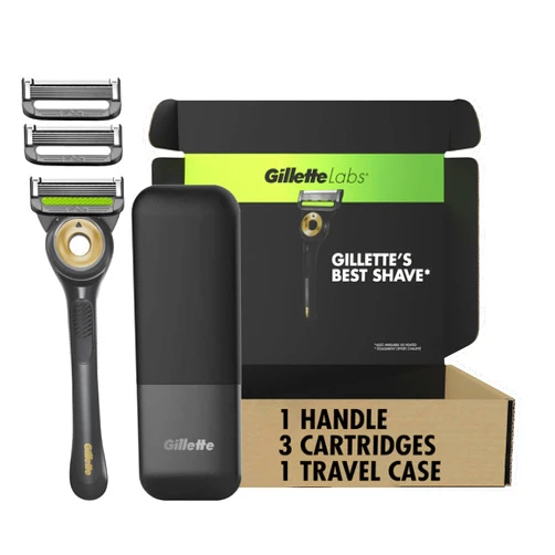 GilletteLabs With Exfoliating Bar Shaving Razor For Men, 1 Handle, 3 Blade Refills, Includes Travel Case for Convenient Storage On The Go