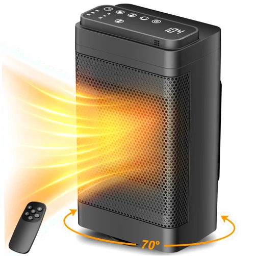 CACULE Space Heater Indoor with Thermostat, Max temperature 104°F, 1500W Portable Heaters for Indoor use with Remote, PTC Ceramic Electric Heater for Bedroom Office safety heater, 70°Oscillation, 12h Timer