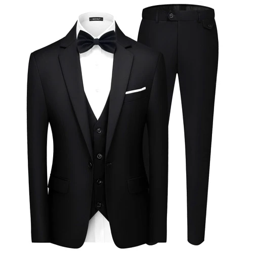 MAGE MALE Men's 3 Pieces Suit Elegant Solid One Button Slim Fit Single Breasted Party Blazer Vest Pants Set