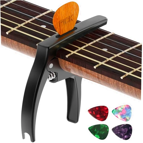 TANMUS Guitar Capo,TANMUS 3in1 Zinc Metal Capo for Acoustic and Electric Guitars (with Pick Holder and 4Picks),Ukulele,Mandolin,Banjo,Guitar Accessories