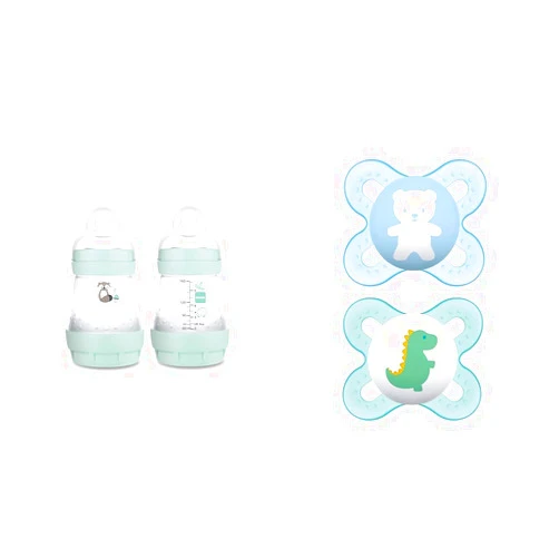 MAM Easy Start Matte Anti-Colic Baby Bottles, 5oz (2 Count), Slow Flow Nipples, Baby Boy & Original Start Newborn Baby Pacifier, Best Pacifier for Breastfed Babies, Sterilizer Case