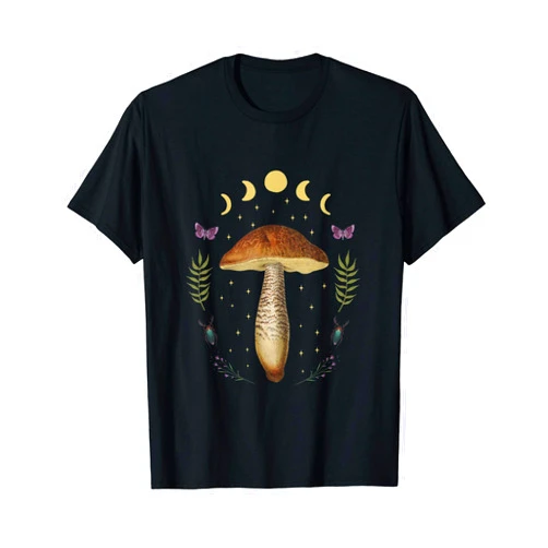 Witchy Goth and Celestial Lunar Creations Dark Academia Cottagecore Aesthetic Magical Mushroom Fungi T-Shirt