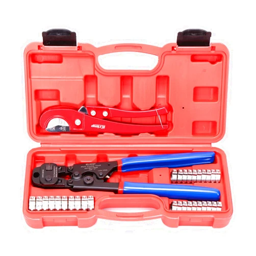 iCrimp Ratchet PEX Cinch Tool with Removing function for 3/8-in, 1/2-in, 3/4-in, 1-in Stainless Steel Clamp, PEX Crimper with 20PCS 1/2-in and 10PCS 3/4-in PEX Clamps and Pipe Cutter- All in One
