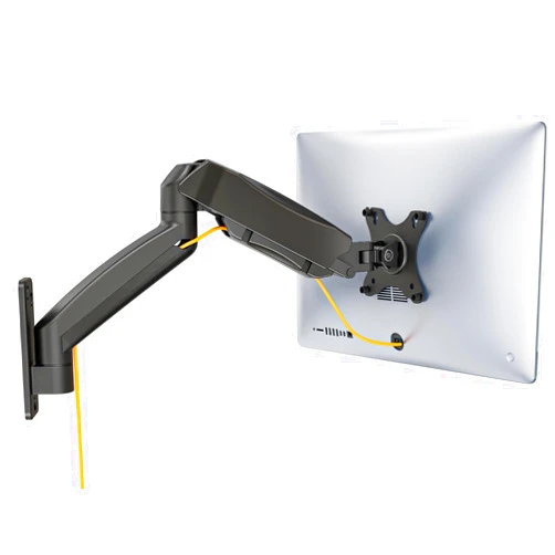 WALI Single Monitor Wall Mount, Gas Spring Monitor Arm for 1 Screen up to 32 inch, 19.8 lbs. Fully Adjustable Arm Max Extension 21.2 inch (GSWM001), Black