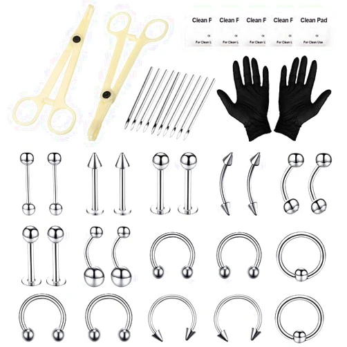 Autdor Piercing Kit 84Pcs Professional Body Piercing Kit Includes Piercing Jewelry Piercing Needles 14G 16G 18G Piercing Clamp Belly Ring Tongue Tragus Nipple Lip Nose Ring