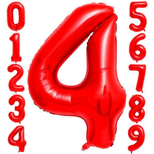 BBPOOL Red 4 Number Balloons,40 Inch 4 Balloons Foil Mylar Helium Big Red 4 Balloon Number for Birthday Party Anniversary Decorations