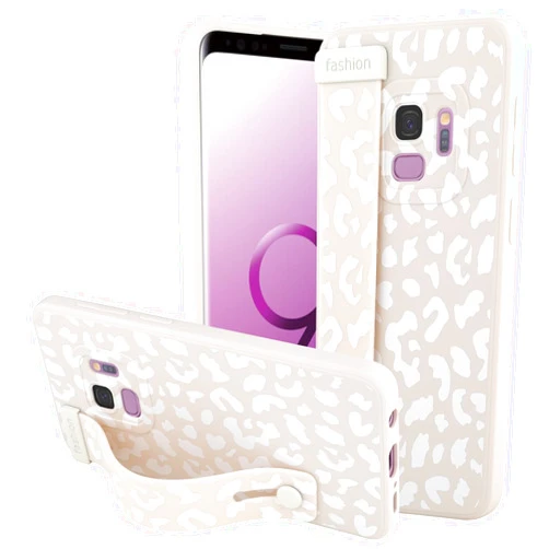 OOK Compatible with Samsung Galaxy S9 Leopard Case with Wrist Strap, White Leopard Cheetah TPU Shockproof Protection Slim Cover with Camera Protection for Women Girls