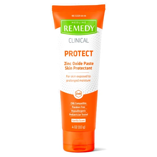 Medline Remedy Clinical Zinc Oxide Paste Skin Protectant (4 oz Tube), Vanilla Scent, Diaper Rash Cream, Incontinence Care, Wetness Protection, Paraben Free, Hypoallergenic, Adults, Children