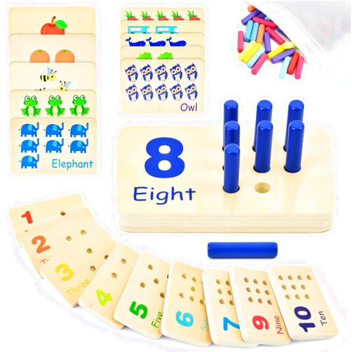 Atoylink Wooden Counting Peg Board Kindergarten Math Manipulatives Number Counting Toys for Toddlers Learning Materials Montessori Educational Toys for 2 3 4 Year Old Boys Girls Gifts