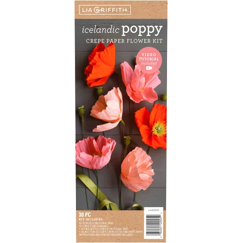 Lia Griffith Crepe Paper Flower Kit, Icelandic Poppy, Assorted Sizes, Assorted Colors, 30 Pieces