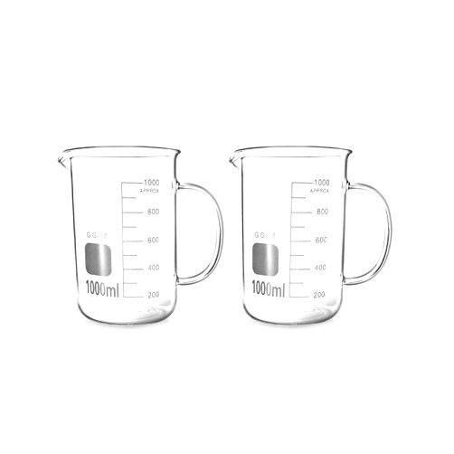 QWORK Beaker with Handle, 1000ml/33.81oz, Measuring Cup, Borosilicate Glass, Beaker Mug with Pouring Spout, 2 Pack