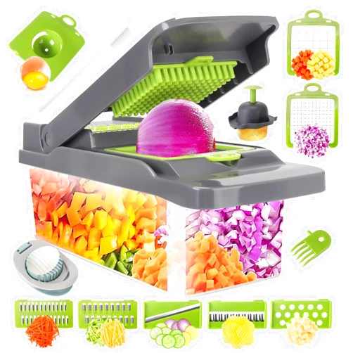 SunnySanji Vegetable Chopper, Cheese Slicer, Food Chopper, Veggie Chopper, Onion Chopper, Vegetable Chopper with Container, Mandoline Slicer & Cheese Grater，Kitchen Tools & Gadgets, Includes a Free Egg Slicer.