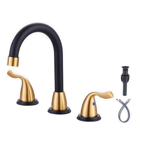 ARCORA Widespread Bathroom Faucet 3 Hole, Bathroom Sink Faucet 2 Handle Vanity Faucet 8 Inch with Pop Up Drain and cUPC Supply Lines, Black and Gold Bathroom Faucet