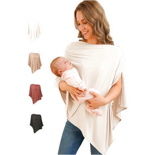 Konssy Rayon Made from Bamboo Nursing Cover for Breastfeeding, Buttery-Soft 360° Full Privacy Nursing Poncho, Breathable Stretchy Breastfeeding Cover, Multi-Use Car Seat Canopy (Blush Beige)