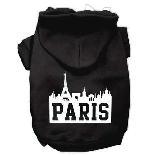 Mirage Pet Products 62-71 XSBK Paris Skyline Screen Print Black Pet Hoodie, X-Small