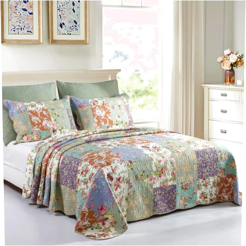 YAYIDAY Cotton Patchwork Bedspread Quilt Set Oversized King (Touch Floor Size) - Reversible Breathable Comforter Floral Quilted Coverlet with Pillow Shams Fit All-Season