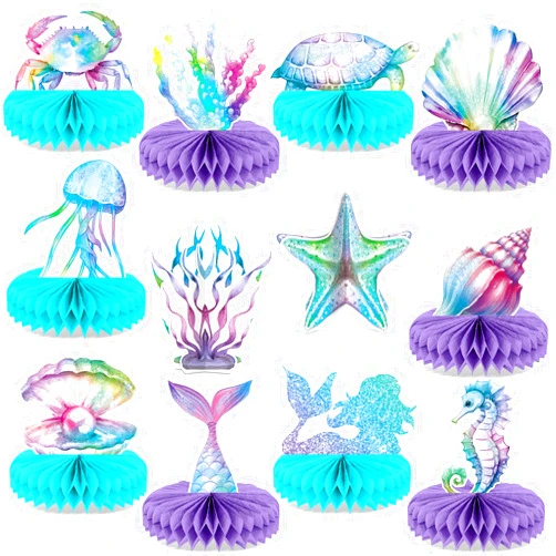 CHUNNIN 12Pcs Mermaid Party Supplies Mermaid Birthday Honeycomb Centerpieces for Under The Sea Party Decorations Ocean Mermaid Theme Table Honeycomb for Ocean Mermaid Theme Birthday Baby Shower Party Favors