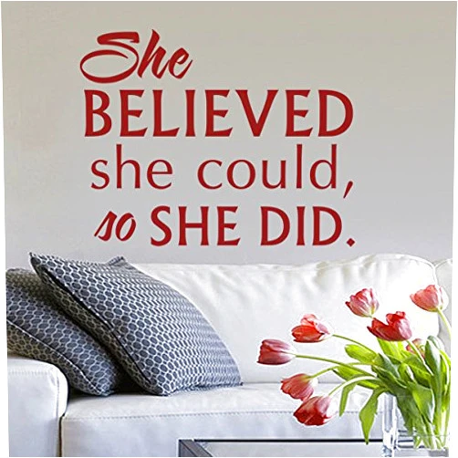 DigTour WallArt She Believed She Could So She Did Inspiration Wall Decal Motivational Quote Vinyl Wall Sticker Wall Graphic Girls Room Art Decor Dark Brown