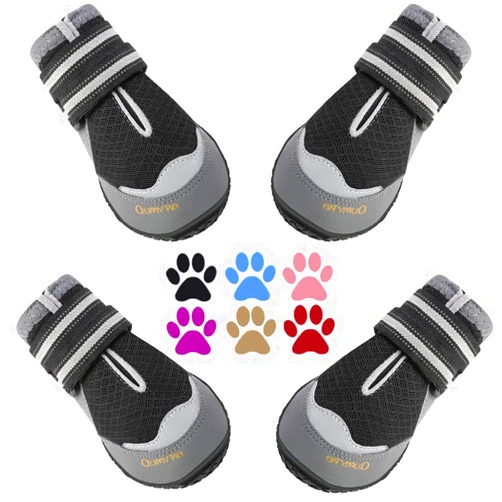 QUMY 4PCS Dog Boots for Large Dogs, Medium Dog Shoes & Paw Protectors for Hot Pavement, Summer Heat Protection, Mesh Breathable Skid-Resistant Dog Booties for Hardfloors, Walking Running Hiking
