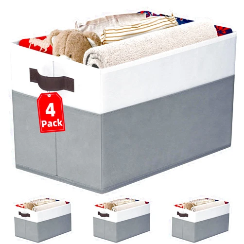 Criusia 4 Pack Large Closet Storage Baskets Bins for Shelves | Fabric Closet Organizers and Storage with Handles Home Organization | Decorative Collapsible Baskets for Organizing Clothes Toy Nursery 14