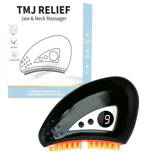 Derggzey TMJ Relief Products Jaw, Handheld TMJ Relief Massager with Vibrating & Heating and PulsMode, Ergonomic Multi-Needle Design TMJ Massage Tool for Jaw & Neck Pain, Stiff Jaw, Tension, Stiffness (Black)