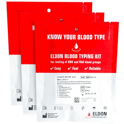 Eldoncard Blood Typing Kit, 3 Test Pack, Know Your Blood Type, Accurate Instant Home Testing, Determine A, O, B, Rhs-D Negative & Positive Groups