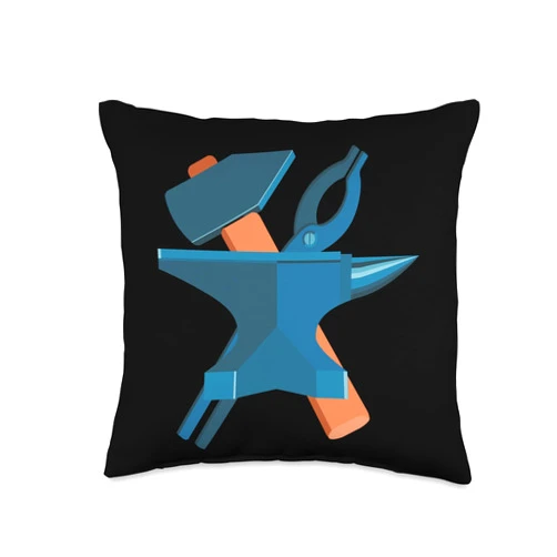 Blacksmith Lover Outfit & Gifts Visit the Blacksmith Lover Outfit & Gifts Forge Anvil Tongs Hammer Funny Blacksmith Throw Pillow, 16x16, Multicolor