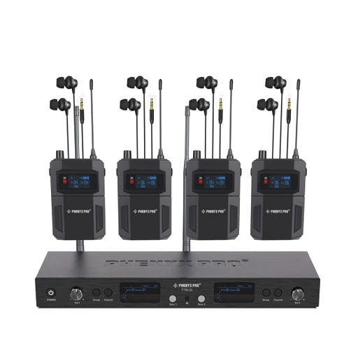 Phenyx Pro in Ear Monitor for Musicians, UHF Wireless in-Ear Monitors System, Mono 2-Channel IEM, Metal Stage Monitor w/ 2x50 Frequencies, 164ft Long Coverage, Rack Mount Kit (PTM-22, 4 Bodypacks)