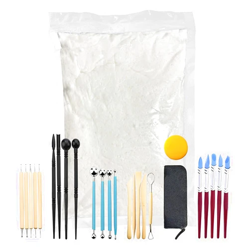 ReArt Paper Clay Creative Paper 17.6 Ounce, Air Dry Hardening Modeling PaperClay, White (1.1 LB & Tool)