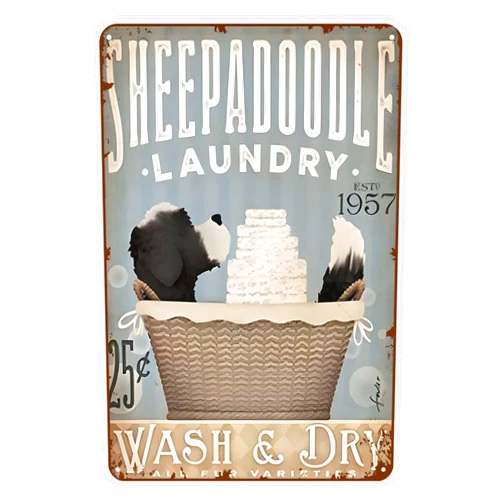Gnelde Funny Metal Sign Sheepadoodle Dog Vintage Tin Sign Home Kitchen Bar Farm Cafe Club Cave Wall Decor Rustic Sign 8x12 Inch