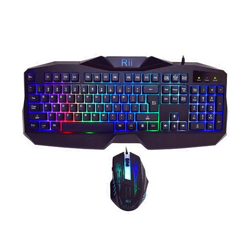 Rii Gaming Keyboard and Mouse Combo,LED Rainbow Backlit USB Wired Computer Keyboard 104 Key,Spill-Resistant Design,Ergonomic Wrist Rest Keyboard Mouse Set for Windows PC Gamer. Black