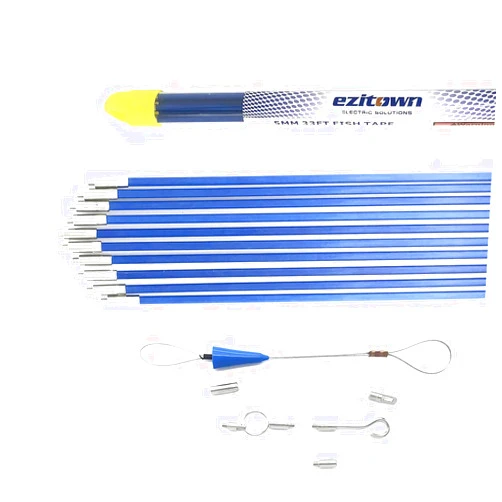 Ezitown Fiberglass Fish Tape Kit Connectable Cable Puller Diameter 5mm 16 FT Connector thread M4 Pull Push Electrical Wire Rods with Hook and Eye
