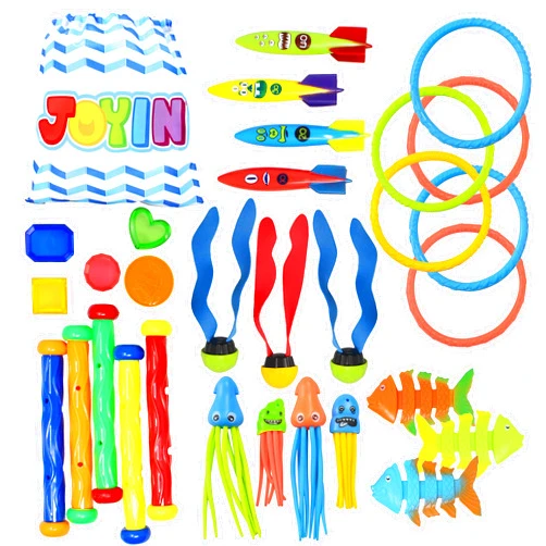 JOYIN 30 Pcs Diving Pool Toys for Kids Ages 3-12 Jumbo Set with Storage Bag Pool Games Summer Swim Water FishToys