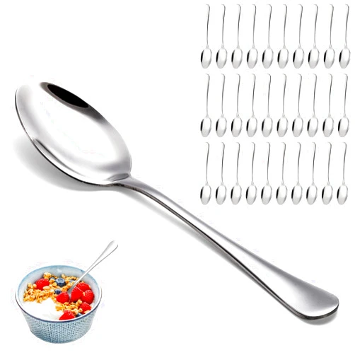 Suwimut 30 Pieces Stainless Steel Dinner Spoons Set, 8 Inch Large Spoons Silverware, Mirror Polished Tablespoons Silver Table Soup Spoons for Home, Kitchen or Restaurant