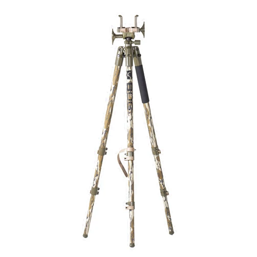 BOG DeathGrip Mossy Oak Bottomland Camo Tripod with Durable Aluminum Frame, Lightweight, Stable Design, Bubble Level, Adjustable Legs, and Hands-Free Operation for Hunting, Shooting, and Outdoors
