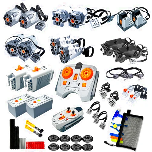 YUN.arbor 48Pcs Power Function Kit Set Motor Battery Infrared-Remote-Control Receiver Train Adjustable Speed ​​Motor Parts, Motor Power Change Parts Compatible with mainbrands Technic-Parts