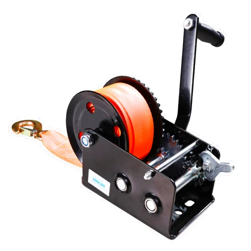 BEBLEPANY Boat Trailer Winch Hand Winch,2000lbs Heavy Duty Hook with 32ft Polyester Strap Hand Crank Winch,Features a 2-Way Ratchet