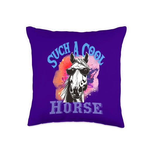 boutique animals kawaii Cool Horse Design Gift Idea with Sunglasses Throw Pillow, 16x16, Multicolor