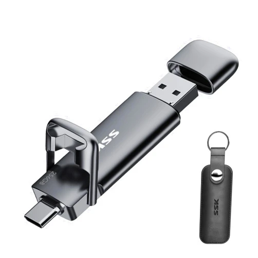 SSK 256GB Dual USB C Flash Drive, 2-in-1 Type C+ USB A 3.2 Gen2 Solid State Thumb Drive,Speed Up to 550MB/s Memory Stick Data Storage for iPhone 15, Android Phone,Tablet,MacBook,Windows